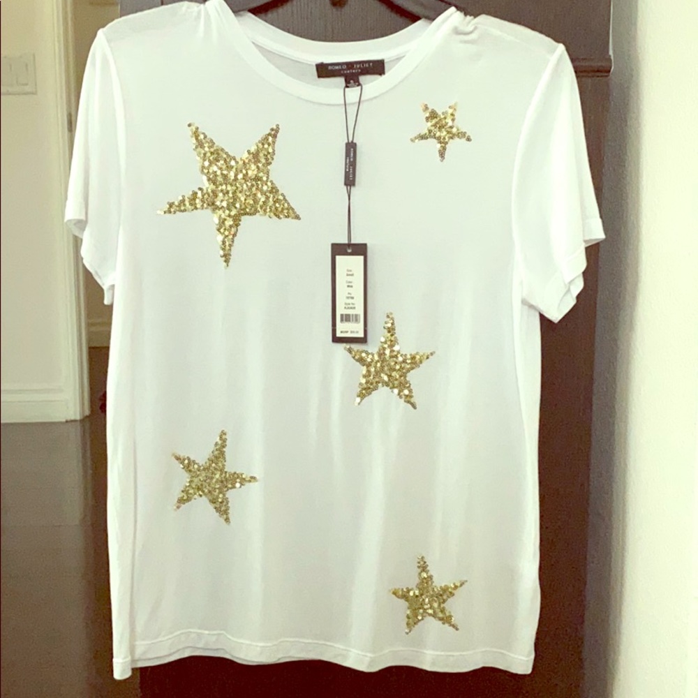 Brand new white shirt with sequins stars